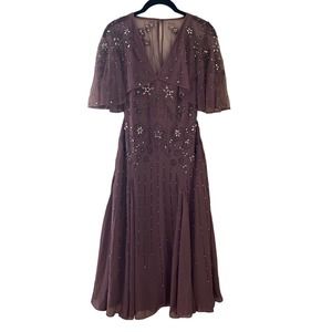 ASOS Size 4 Cape Midi Dress Purple Floral Embellished Bling Flowy NWT